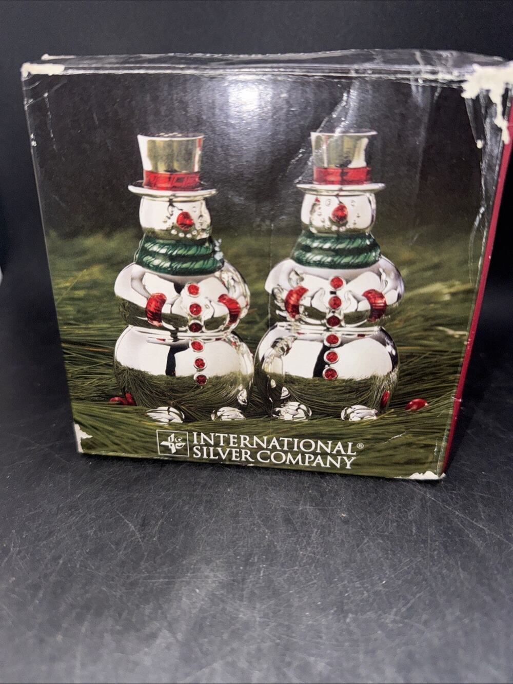 International Silver Company Snowman Salt Pepper Shakers Christmas Boxed Set